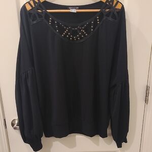 VENUS Black Top with Beaded Cutout